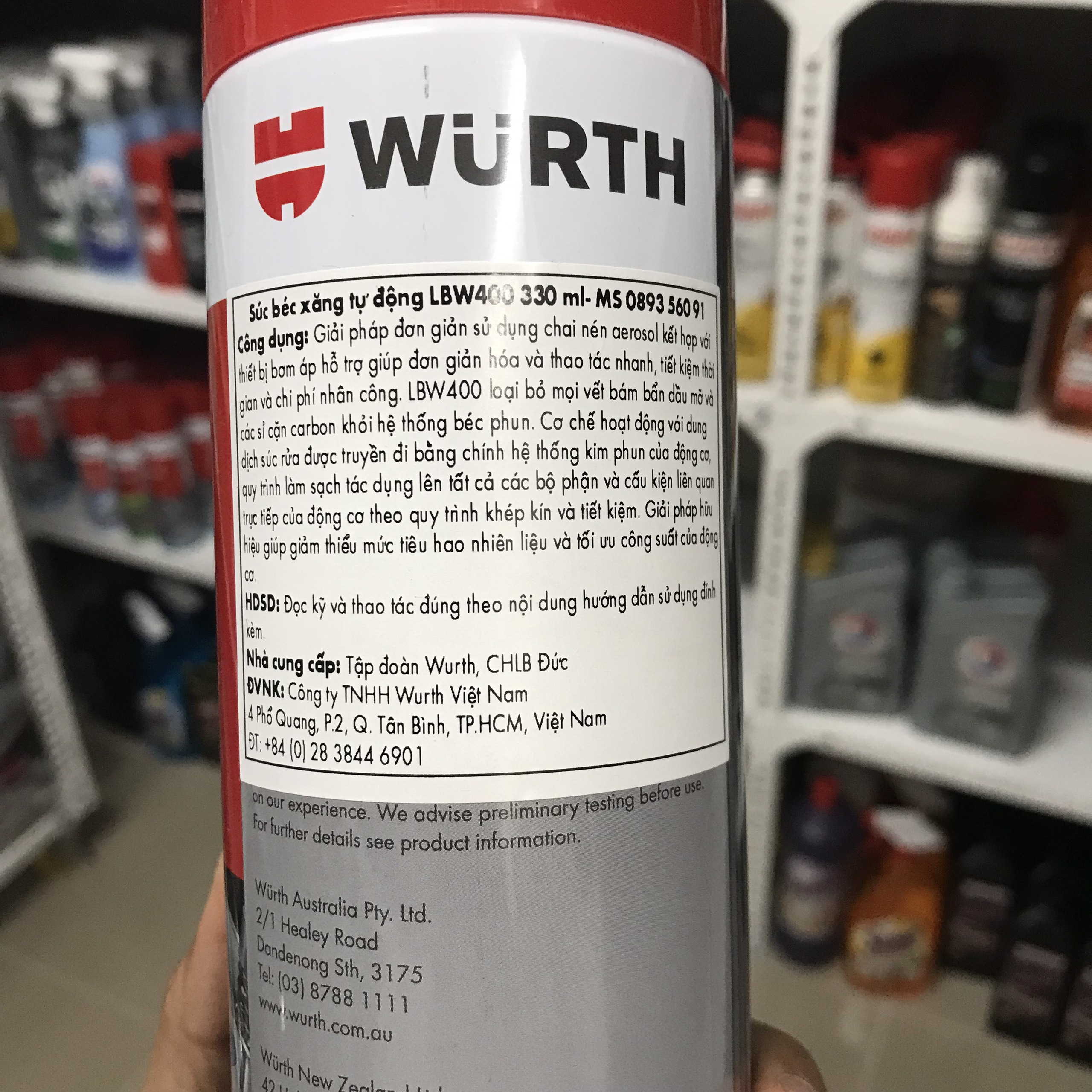 Dung dịch vệ sinh kim phun xăng điện tử Wurth LBW 400 Fuel Injection and Valve Cleaner 330ml 089356091