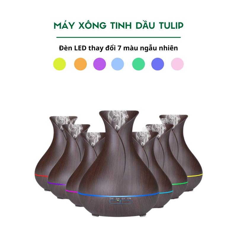 Máy xông tinh dầu Tulip phun sương tạo độ ẩm không khí, khuếch tán tinh dầu, đèn Led 7 màu, remote điểu khiển từ xa