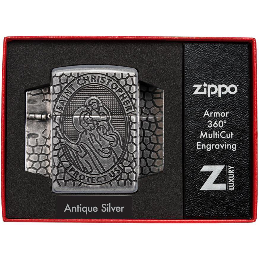 Bật Lửa Zippo 49160 – Zippo Armor St. Christopher Medal Design Antique Silver