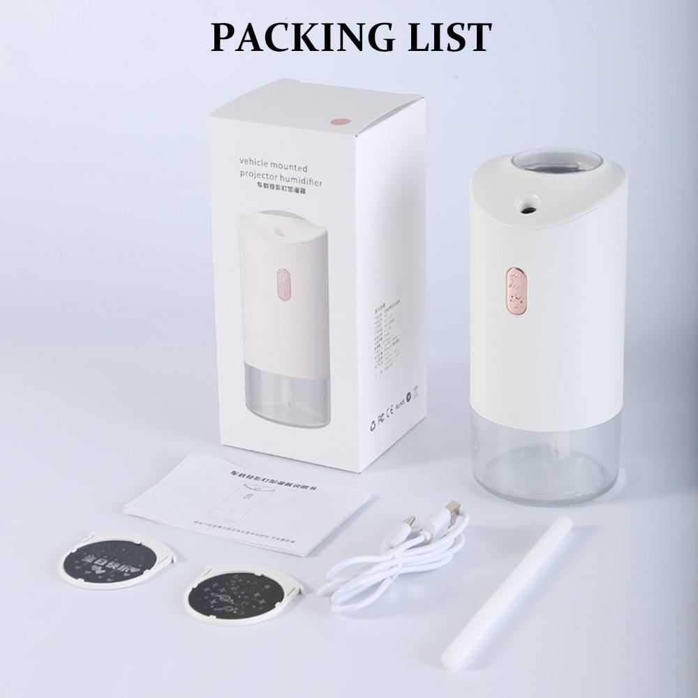 Projection Humidifier with Color Lamp USB Rechargeable Vehicle Humidifier with Night Light White
