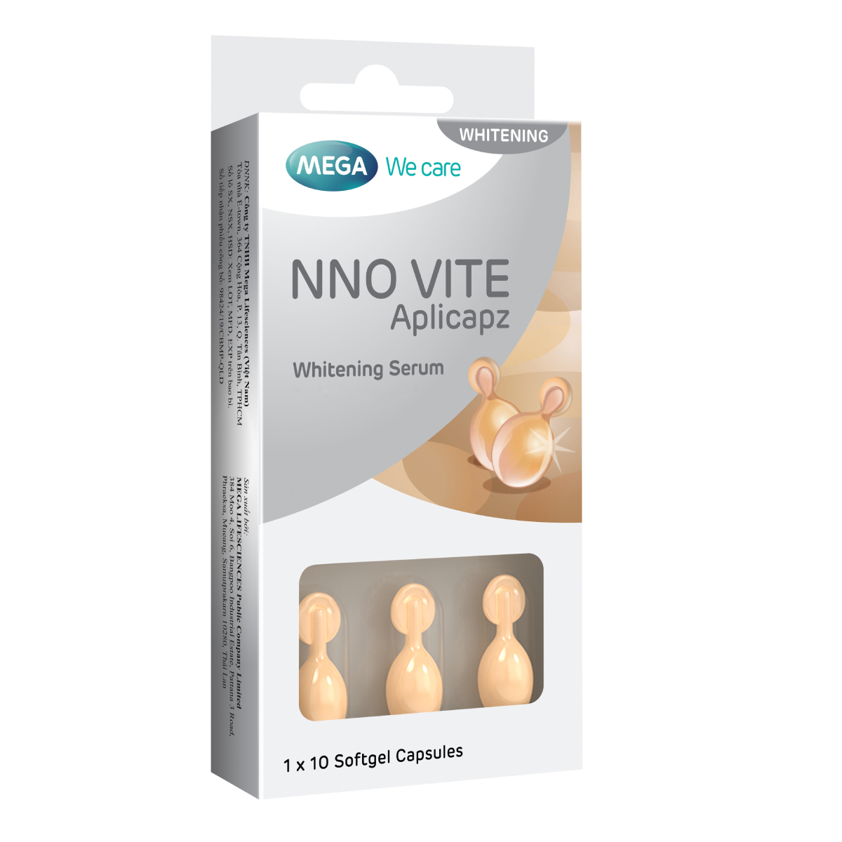 Serum dưỡng trắng da, mờ đốm nâu, đều màu da - Vitamin C, Vitamin E, Bisabolol - NNO VITE Mega We Care (10 viên)