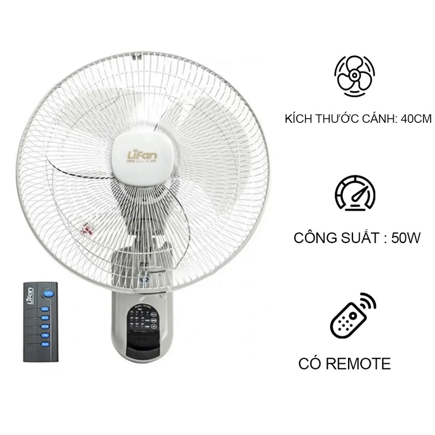 Quạt treo tường 3 cánh 60W Lifan TE-1689 - Có REMOTE - Hàng chính hãng