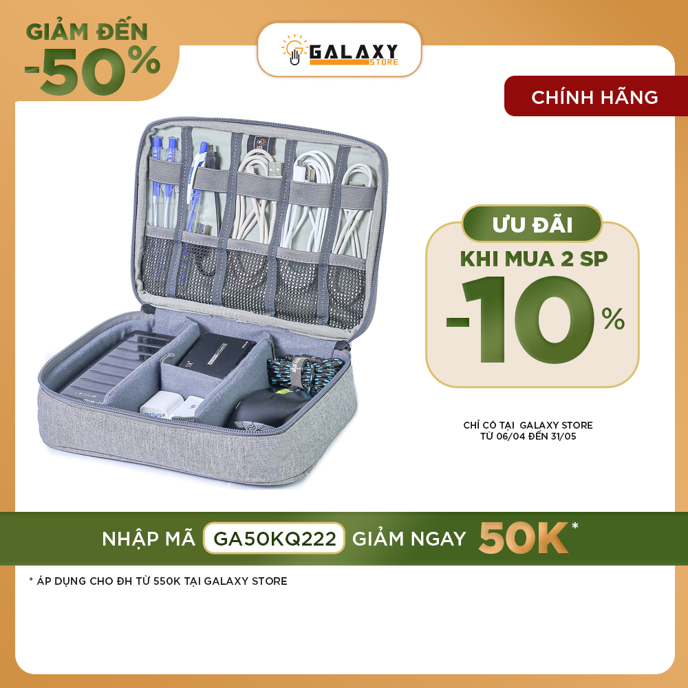 Túi Bảo Vệ Phụ Kiện Thông Minh Đa Năng Cao Cấp Galaxy Store GTPK01 (24x17x6.5 cm) - Hàng Chính Hãng