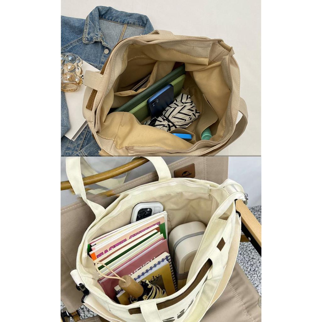 Túi tote nữ vải canvas dày có khóa miệng ngăn phụ bên trong thời trang ulzzang hàn quốc đẹp C9391