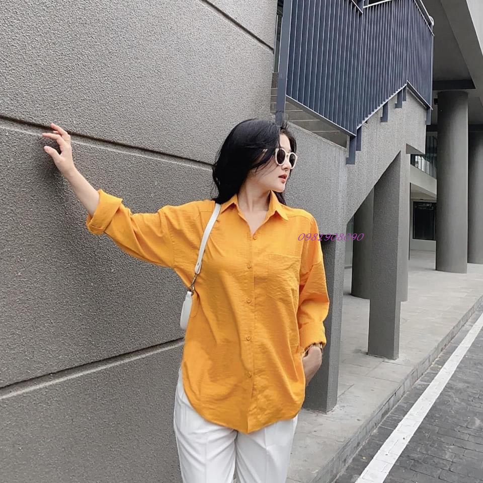 Áo sơ mi nữ dài tay vạt tôm chất đũi nhiều màu