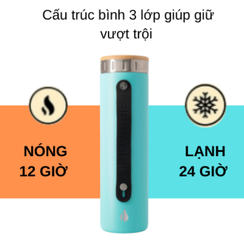Bình giữ nhiệt Elemental Iconic màu xanh lam 590ml, giữ nhiệt vượt trội, inox 304, FDA Hoa Kì, An toàn sức khỏe, có lưới lọc