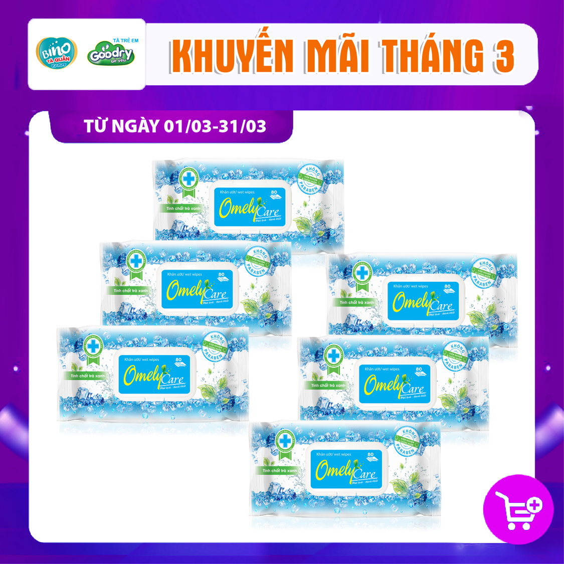 Bộ 6 Gói khăn ướt Omely Care 80 miếng - công nghệ Nhật Bản thơm ngát mát lạnh