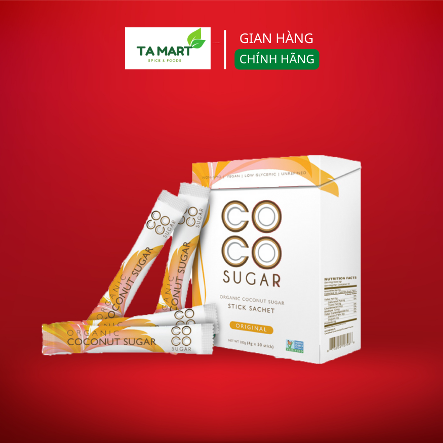 Đường Mật Hoa Dừa Hữu Cơ PT Coco Sugar - tốt cho người tiểu đường, béo phì - hộp 50x4g - Organic Coconut Sugar