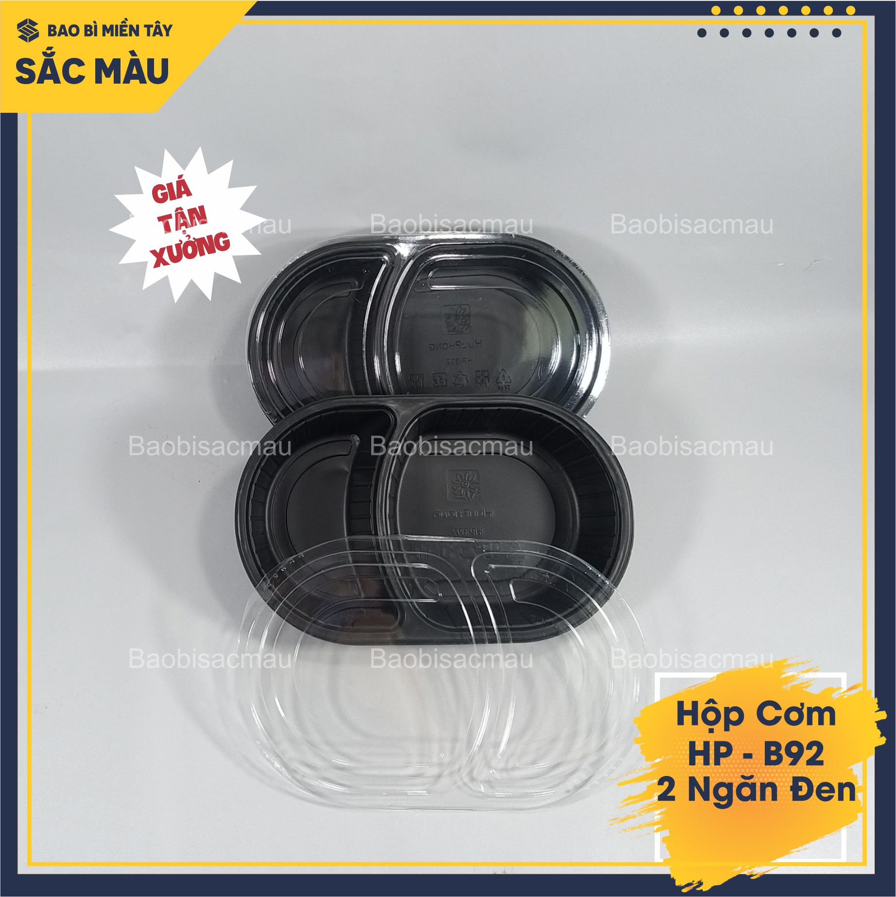 Sét 20 Hộp nhựa 2 ngăn cao cấp đựng cơm, xôi, bánh... 2 màu đen, trắng sữa.