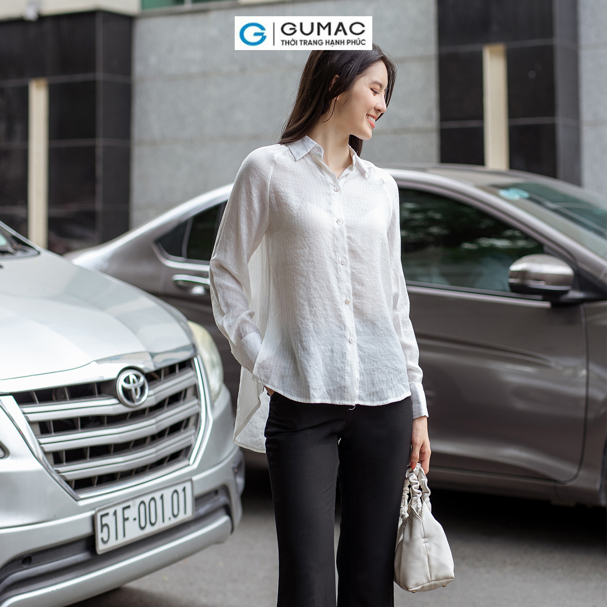 Áo sơ mi nữ tay dài tà lệch vải tơ mềm mát thời trang GUMAC AD06045