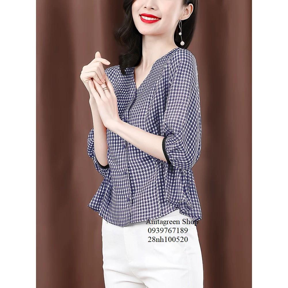 Nh100520-ÁO KIỂU SỌC CARO TAY LỠ s-6xl