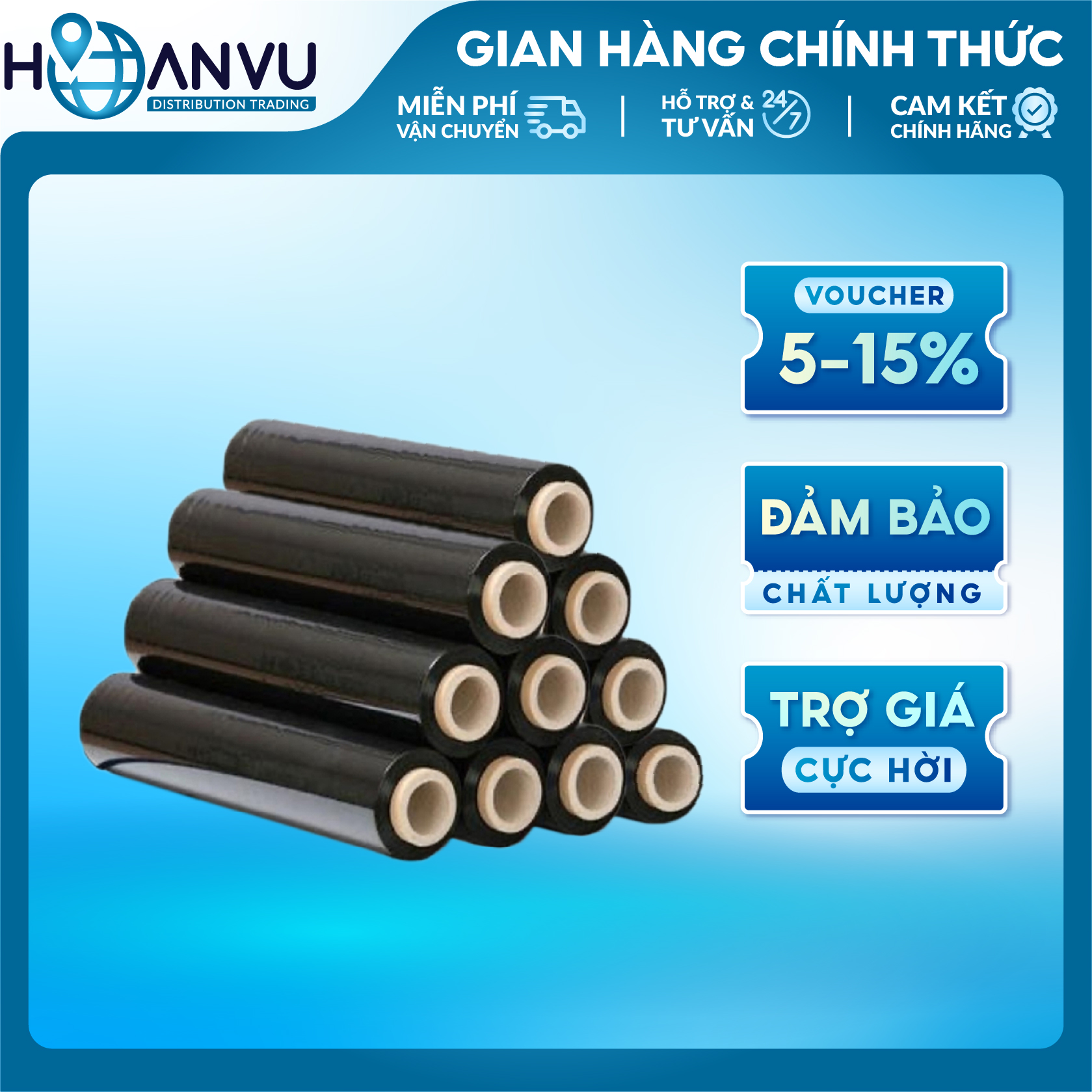 Màng PE Quấn Hàng Pallet TPP, PE Stretch Film, Màng Nhựa Bọc Hàng, Màng Quấn Pallet, Màng Chít, Màng Co, Màng Cuốn Hàng – Màu Đen