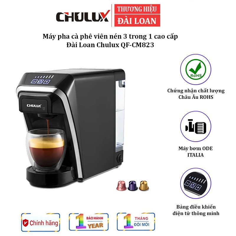 Máy pha cà phê viên nén 3 trong 1 Chulux QF-CM823 - Công suất: 1400W - Bình nước tháo rời 0,8L - HÀNG NHẬP KHẨU