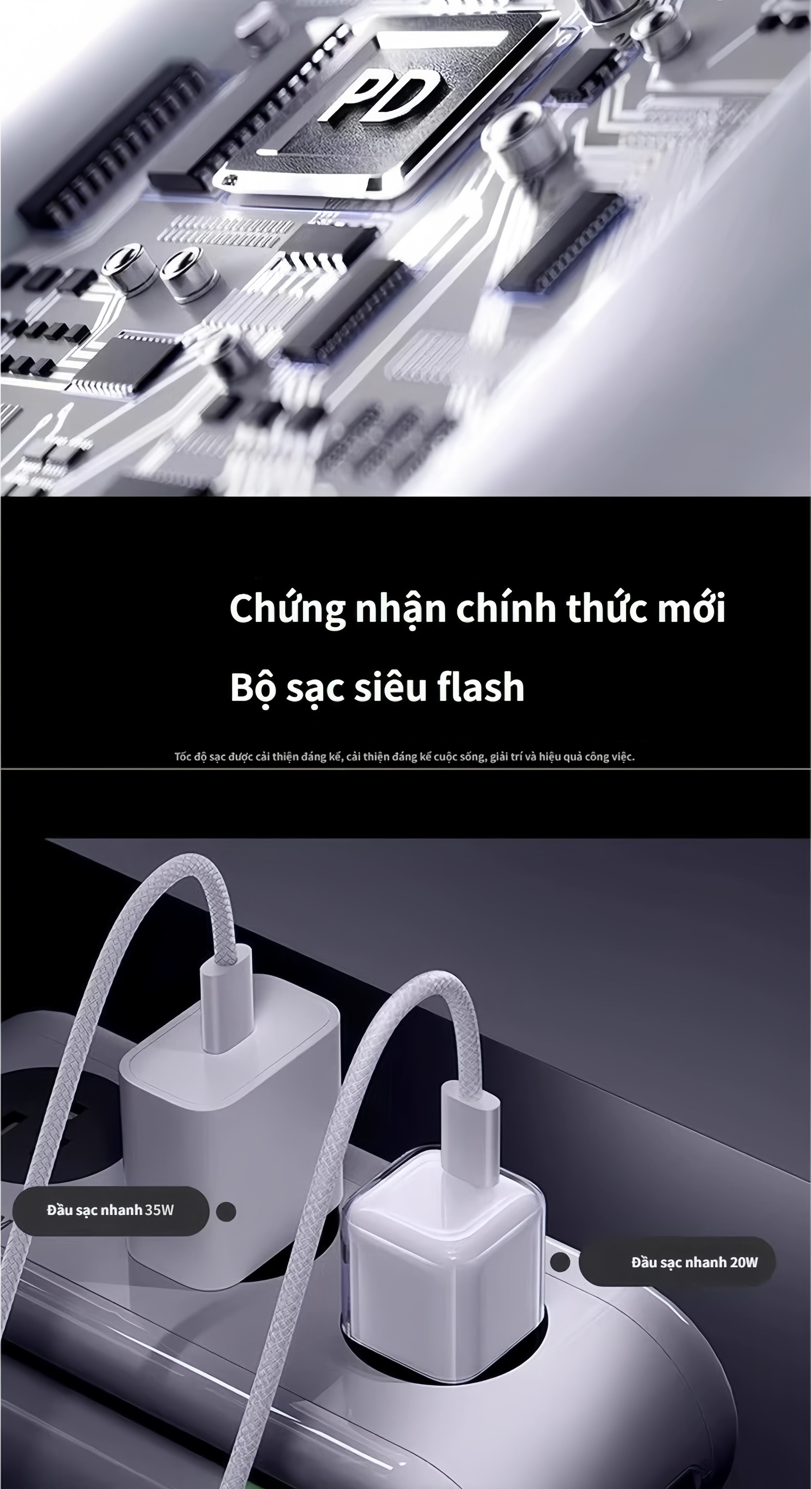 Bộ dây và củ sạc nhanh 35w type C dùng cho IP 17, 16, 15, Galaxy Note10 Plus, S20 Ultra và các dòng điện thoại dùng chung cổng Type C - Hàng nhập khẩu