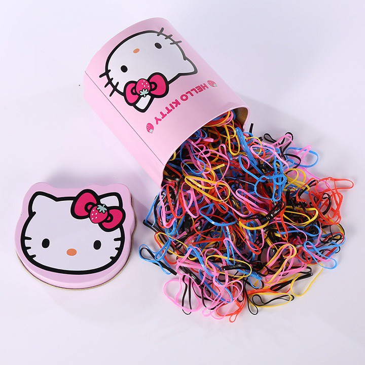 Hộp chun buộc tóc 2000 dây Hello Kitty siêu xinh cho các con buộc tóc
