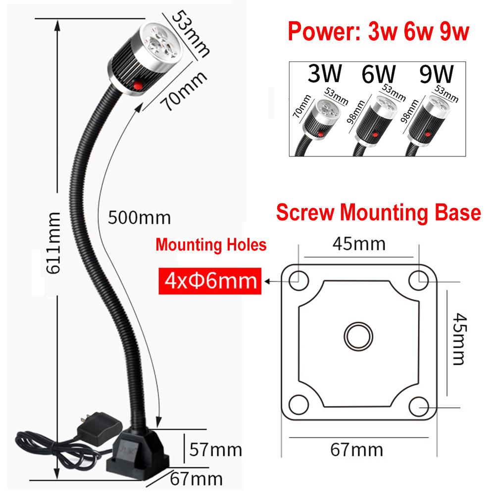 Đèn LED 9W 6W 3W 0.5W Máy May Đèn Làm Việc Đế Vít Đèn Công Nghiệp Cổ Ngỗng Linh Hoạt Cho Máy Khoan Máy Tiện Chiếu Sáng