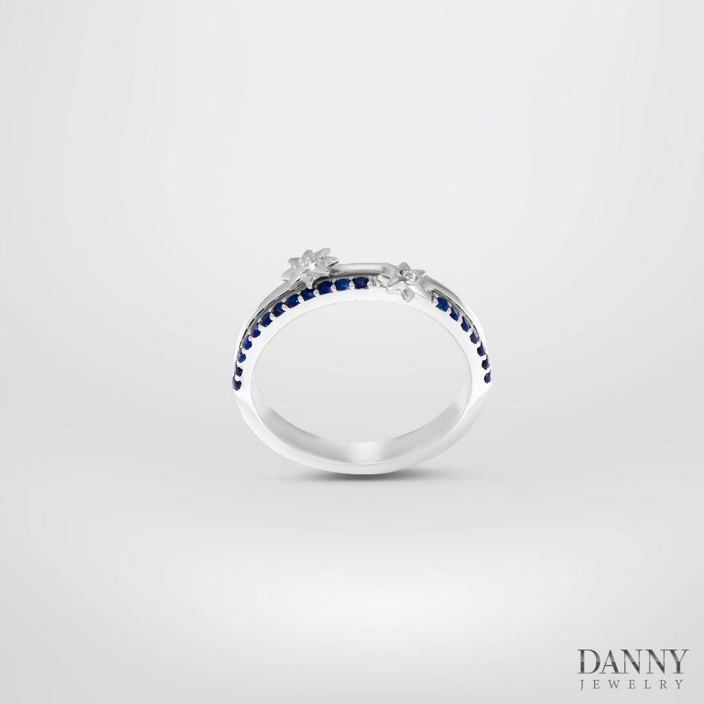 Nhẫn Nữ Danny Jewelry Bạc 925 Xi Rhodium Đá Sapphire Hoạ Tiết 2 Hoa Cánh Nhọn N0116