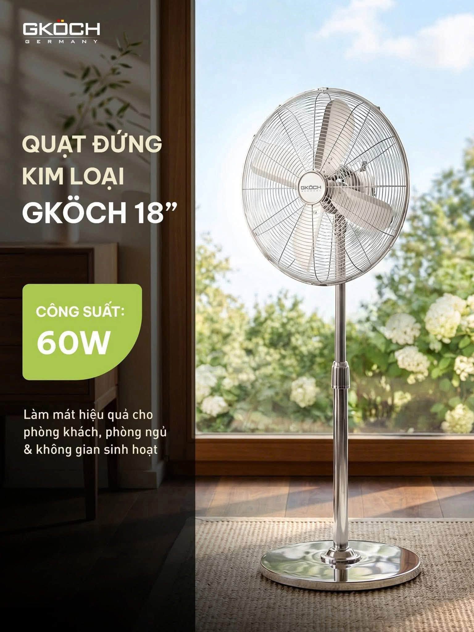 QUẠT ĐỨNG KIM LOẠI GKOCH W-FGS1808 18" hàng chính hãng