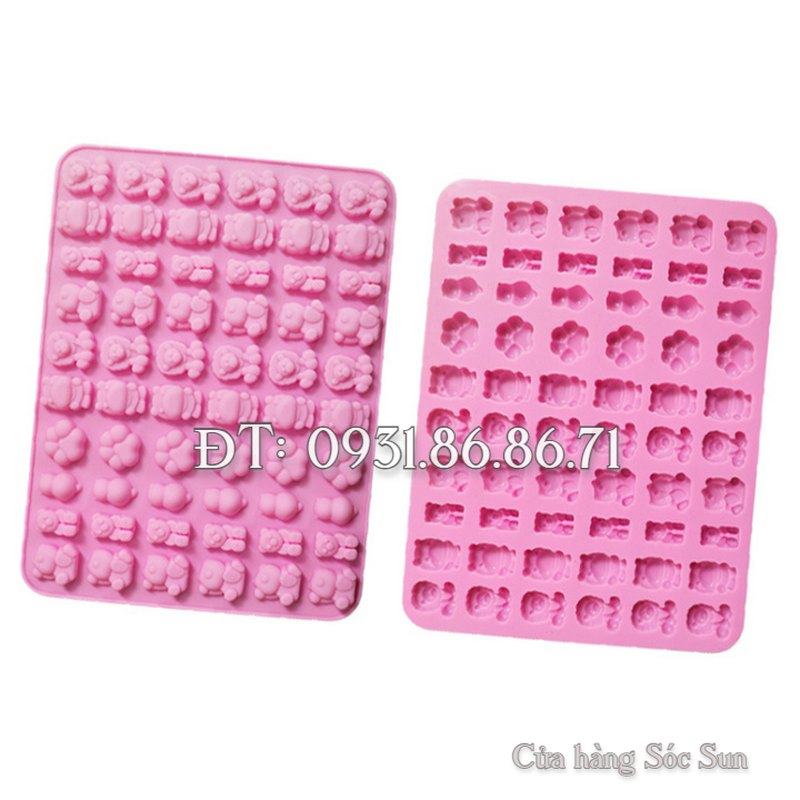 Khuôn silicon 60 gấu con, hà mã, sư tử - Mã số 1092