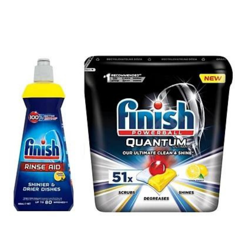 Combo Viên rửa chén Finish Quantum ultimate 32 tabs + Nước Bóng Finish 400ml