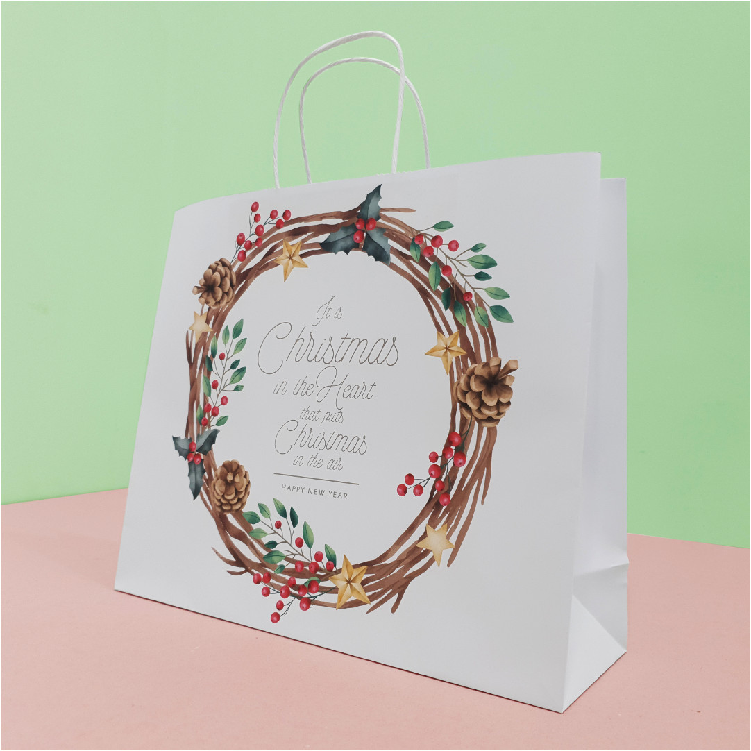 Túi giấy Kraft Trắng Noel Xmas- Size 36 x 30.5 x 12cm Mã XMAS07T