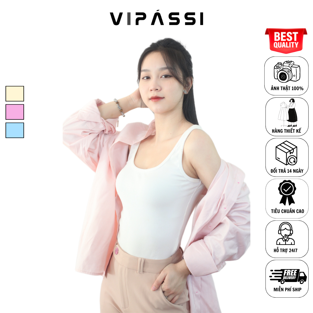 VIPÁSSI Áo Sơ Mi Nữ Tay Dài Form Rộng Họa Tiết Túi Đính Cá