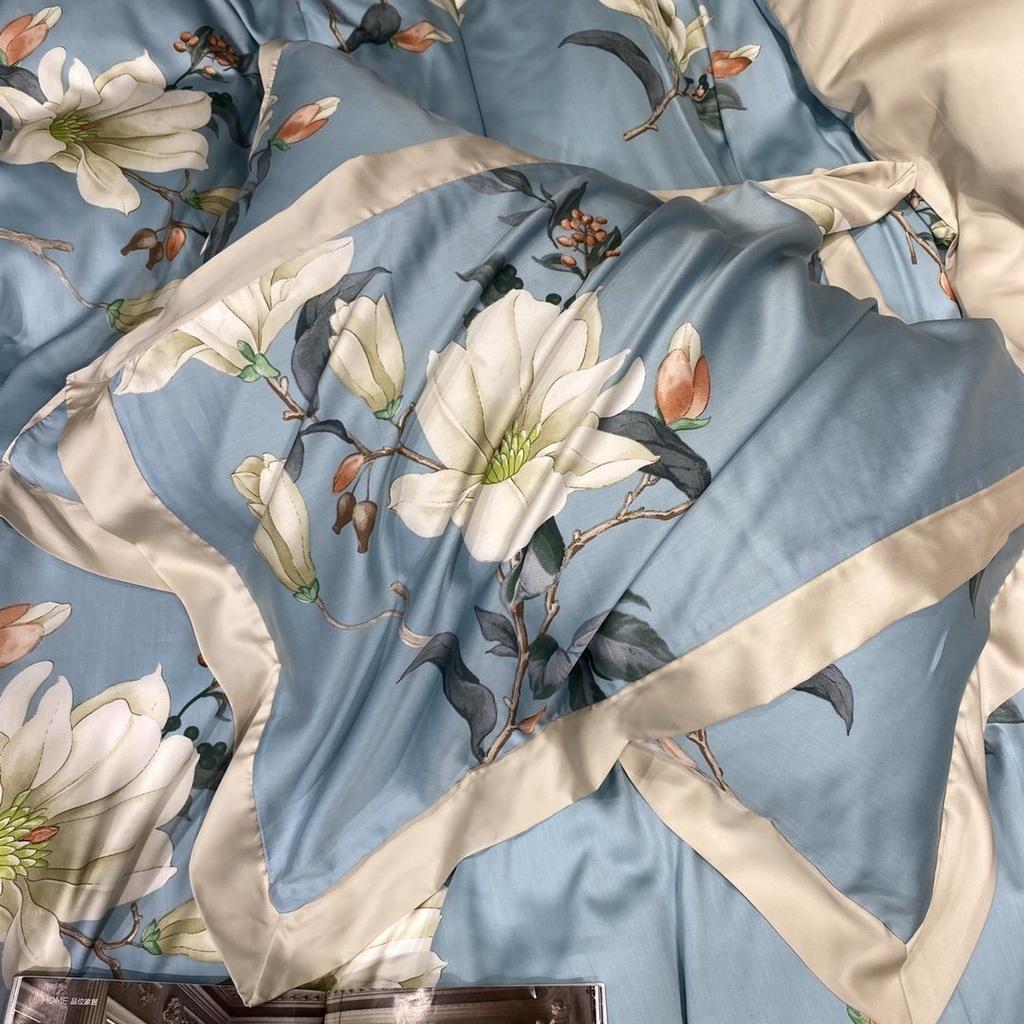 Bộ chăn ga gối Mẫu thiết kế mới Tencel 100S họa tiết Hoa lá cách điệu ,mềm mịn,sang trọng- LUX43