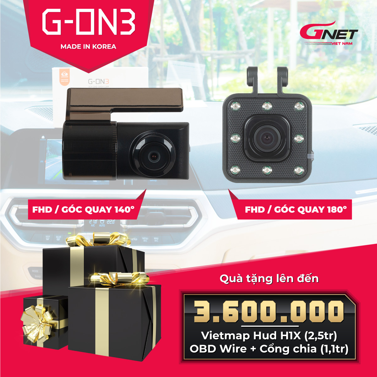 [Hỗ trợ lắp đặt] CAMERA HÀNH TRÌNH CHUYÊN DỤNG HÀN QUỐC GNET G-ON 3 - HÀNG CHÍNH HÃNG