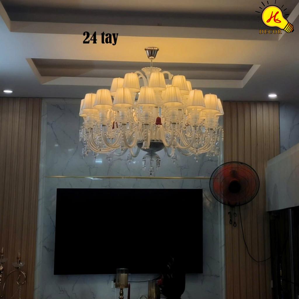 Đèn chùm pha lê trắng 24 tay BACCARAT bản đầy đủ chuông cao cấp phòng khách phong cách bắc âu HQ DECOR (HÀNG NHẬP KHẨU)