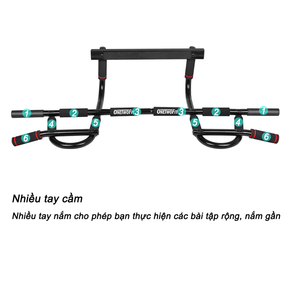 OneTwoFit Thanh xà đơn nhiều tay nắm gắn khung cửa Pull Up Bar Phòng tập thể dục OT005