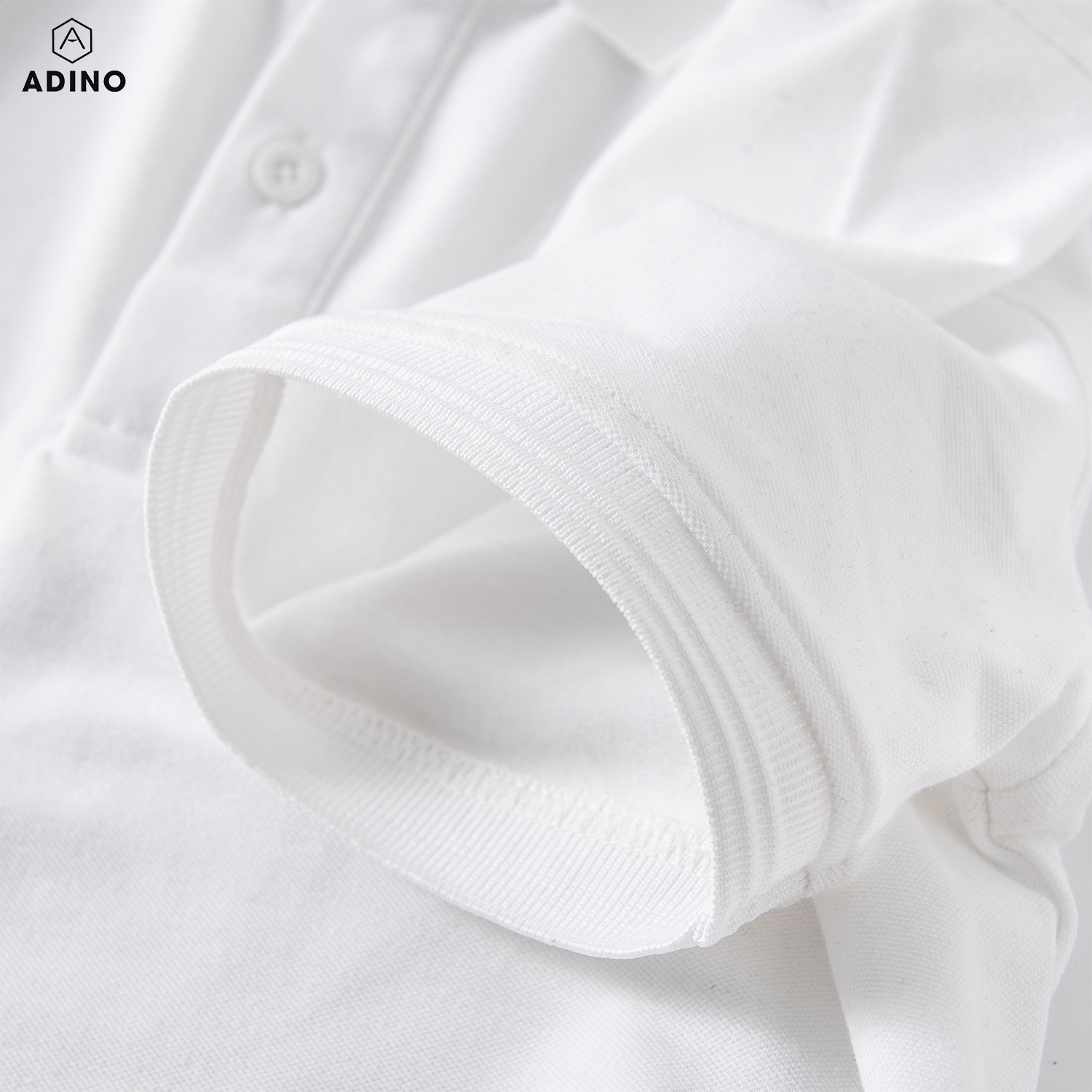Hình ảnh Áo polo nam màu trắng phối viền chìm ADINO vải cotton polyester mềm dáng slimfit trẻ trung năng động AP81