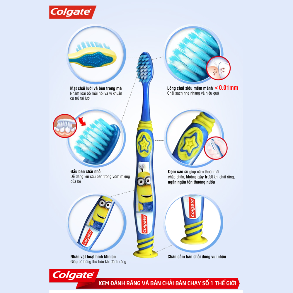 Bộ Sản Phẩm Kem Đánh Răng Trẻ Em Colgate Minion 40g + Bàn Chải Đánh Răng Trẻ Em Colgate Minion Siêu Mềm - Hương Vị Trái Cây Thơm Mát  Bảo Vệ Răng Miệng Tạo Hứng Thú Đánh Răng Cho Bé Mỗi Ngày