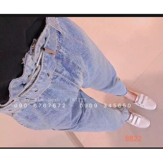 QUẦN BAGGY JEAN NỮ( KÈM ẢNH THẬT ) THẮT ĐAI TRẺ TRUNG MÀU XANH NHẠT SANG TRỌNG TB10