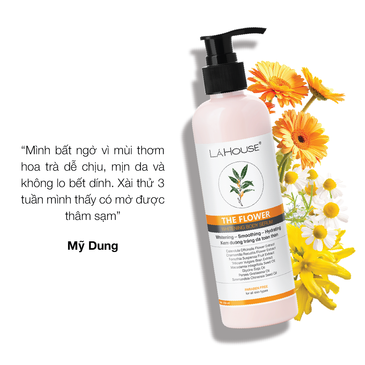 Serum dưỡng da trắng sáng mịn màng Lá House The Flower Whitening Body Serum 200ml