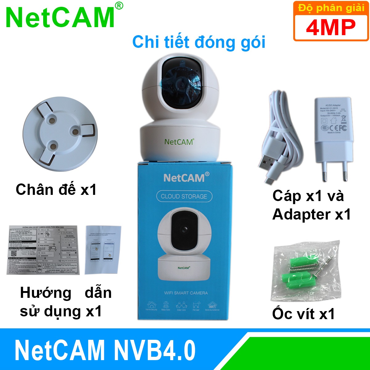 Camera IP wifi giám sát an ninh NetCAM NVB4.0, Độ phân giải 4.0MP - Hàng Chính Hãng