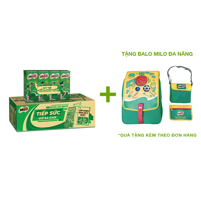 [Tặng balo MILO đa năng] Thùng 48 hộp sữa lúa mạch Nestlé MILO (4 hộp x 12 lốc x 180ml)