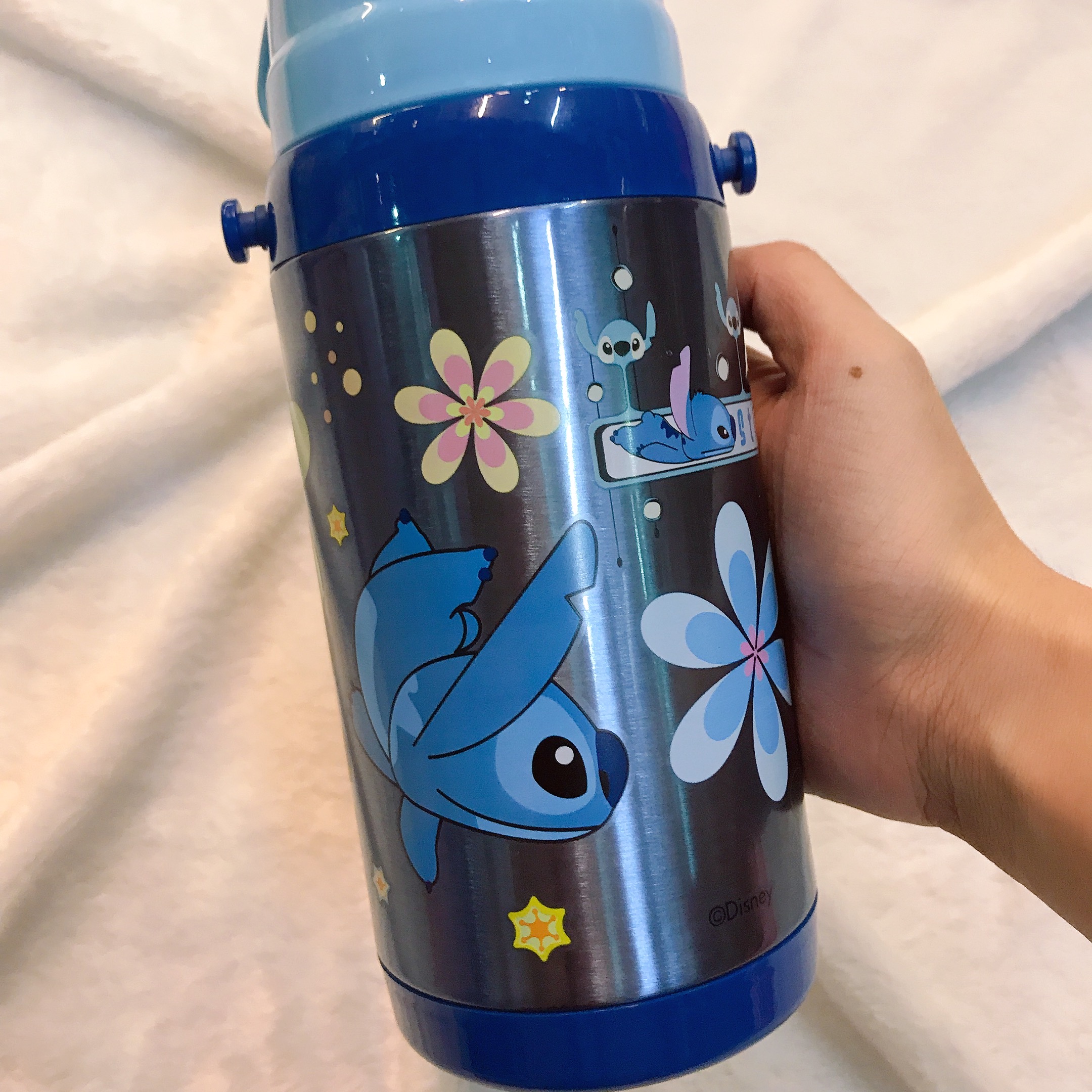 Bình nước giữ nhiệt hình Stich màu xanh cho trẻ em, các bé, học sinh -  - WD-3411STIC