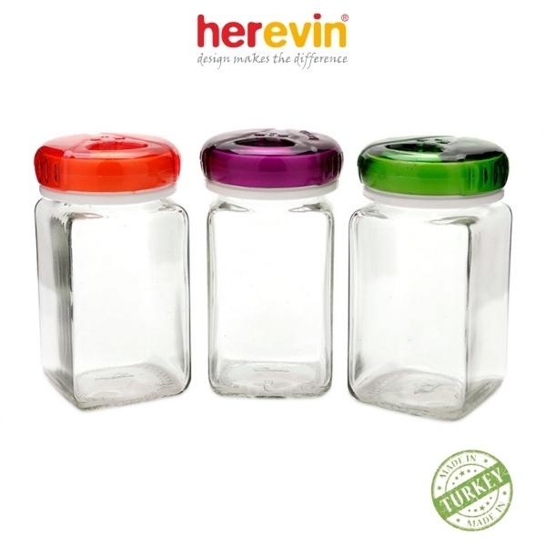 Bộ 3 Lọ Đựng Gia Vị Thủy Tinh Vuông Herevin 160ml - HUGI121075-000