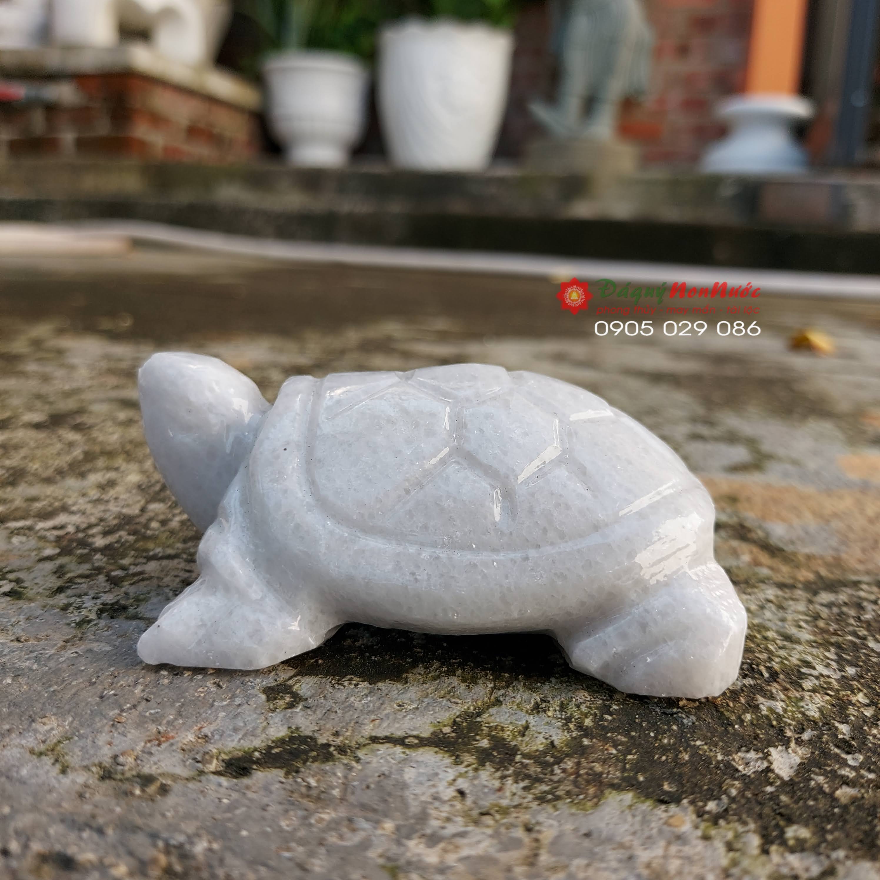 Rùa đá cẩm thạch trắng 8cm - đá Non Nước
