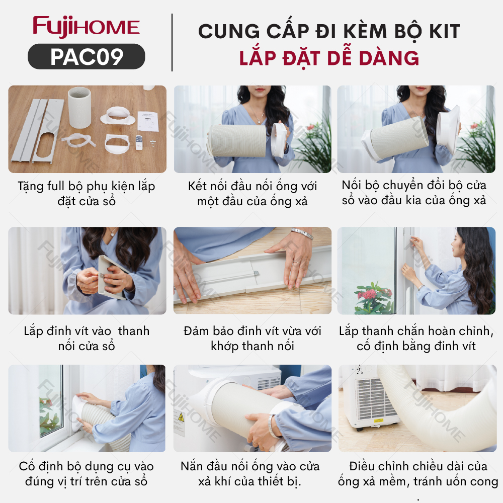 Điều hòa di động 9000 BTU-14.000 BTU FUJIHOME, máy lạnh đứng di động mini 4 chức năng, làm lanh, hút ẩm, lọc không khí, quạt điều khiển qua App, không cần lắp đặt - Hàng chính hãng