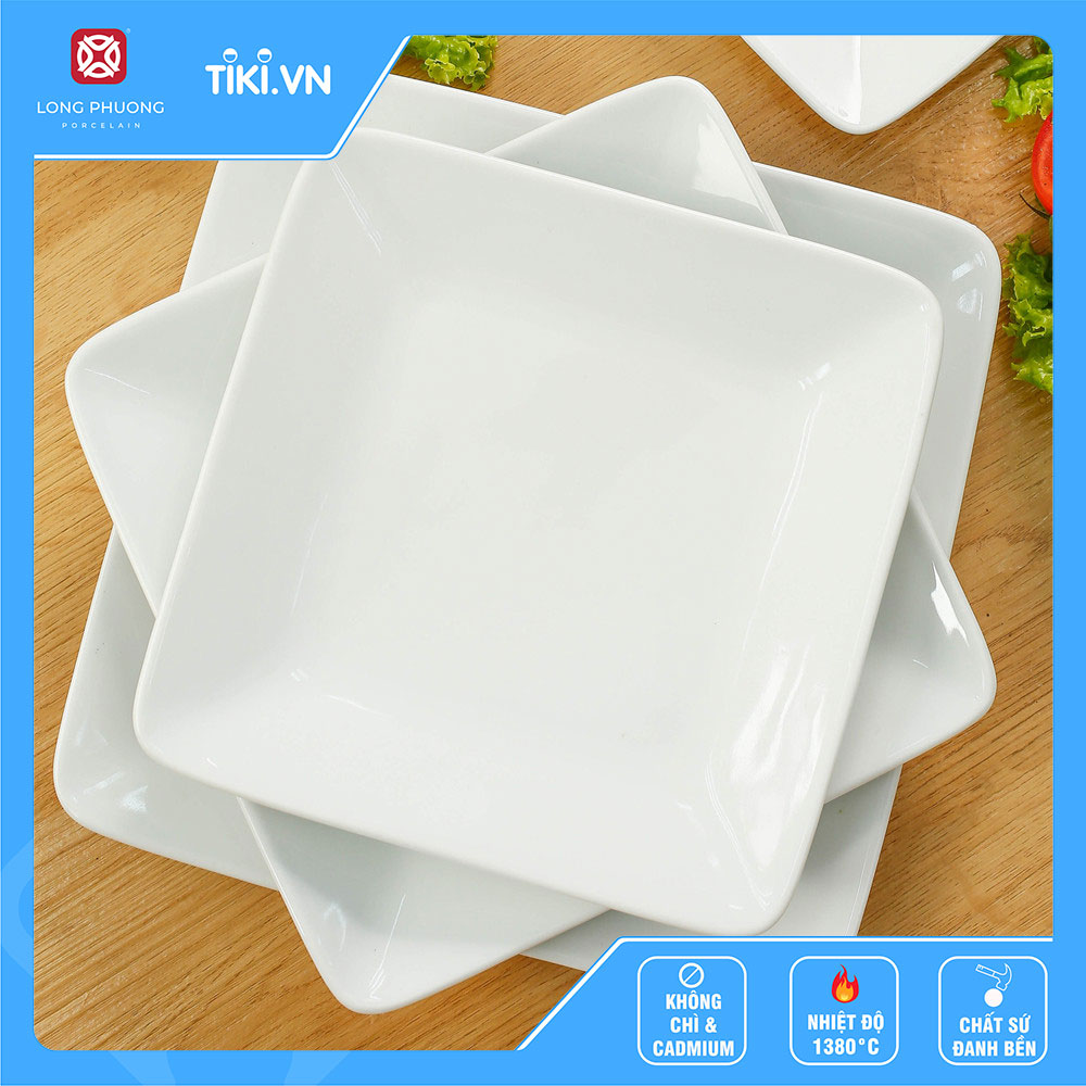 Đĩa Vuông Long Phương Bằng Sứ Trắng Cao Cấp - 22Cm