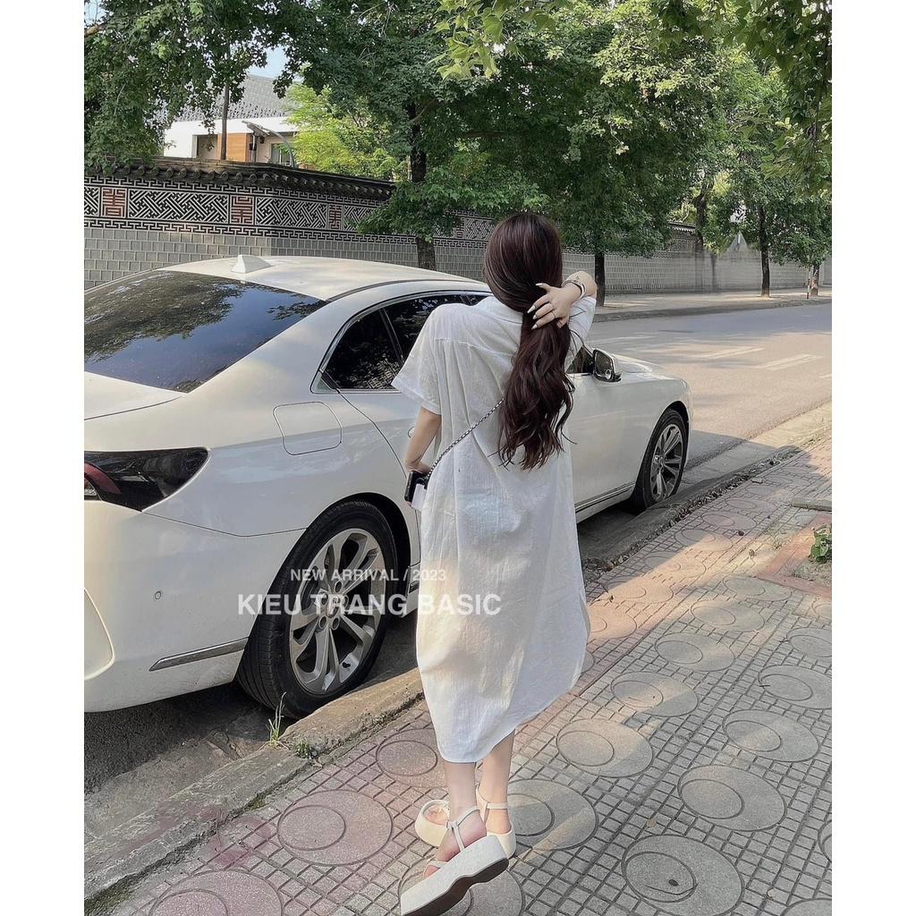 VÁY ĐI CHƠI, VÁY SƠ MI TAY NGẮN DÁNG DÀI KÈM DÂY CỰC XINH IU