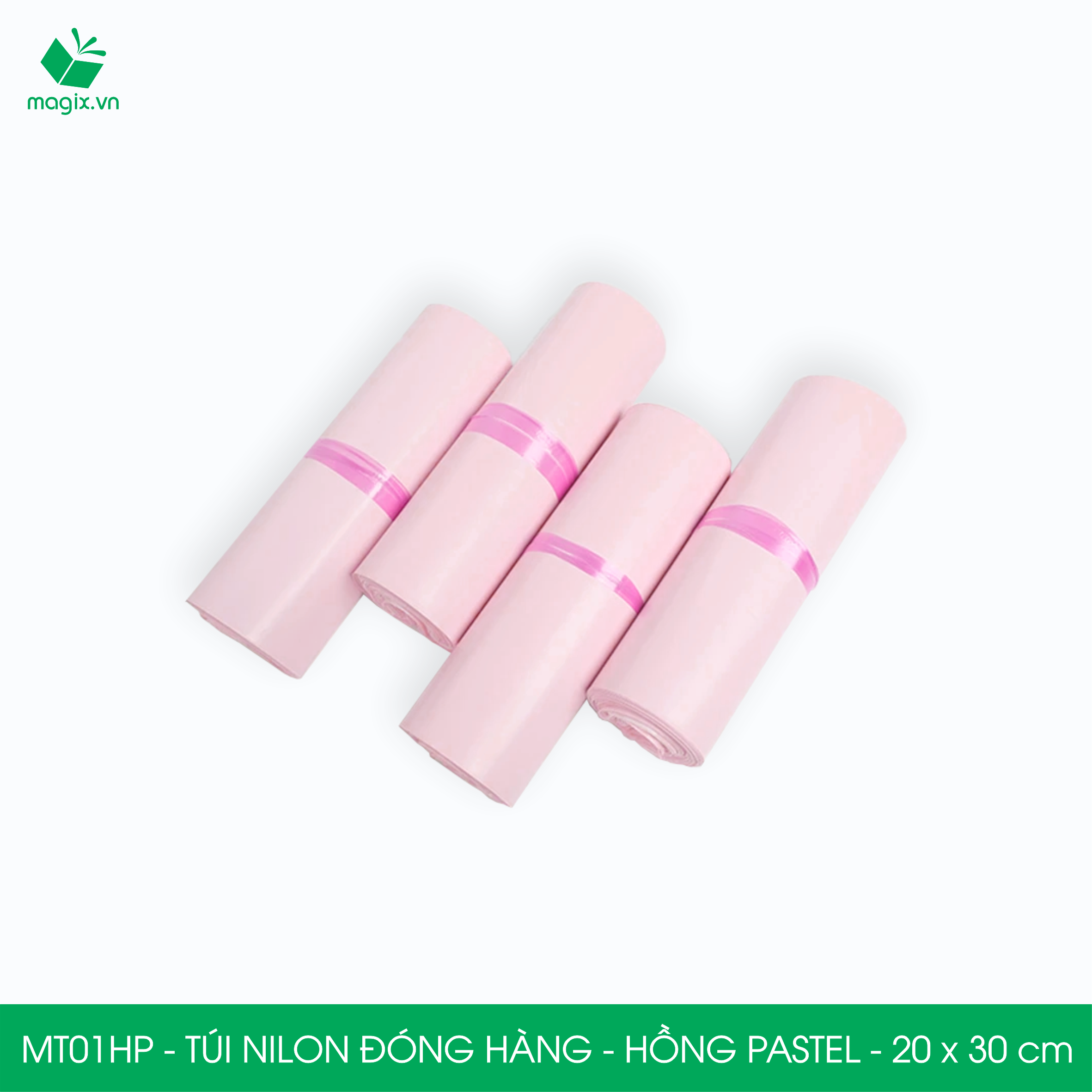 MT01HP - 20x30 cm - Túi nilon gói hàng - 300 túi niêm phong đóng hàng màu hồng pastel