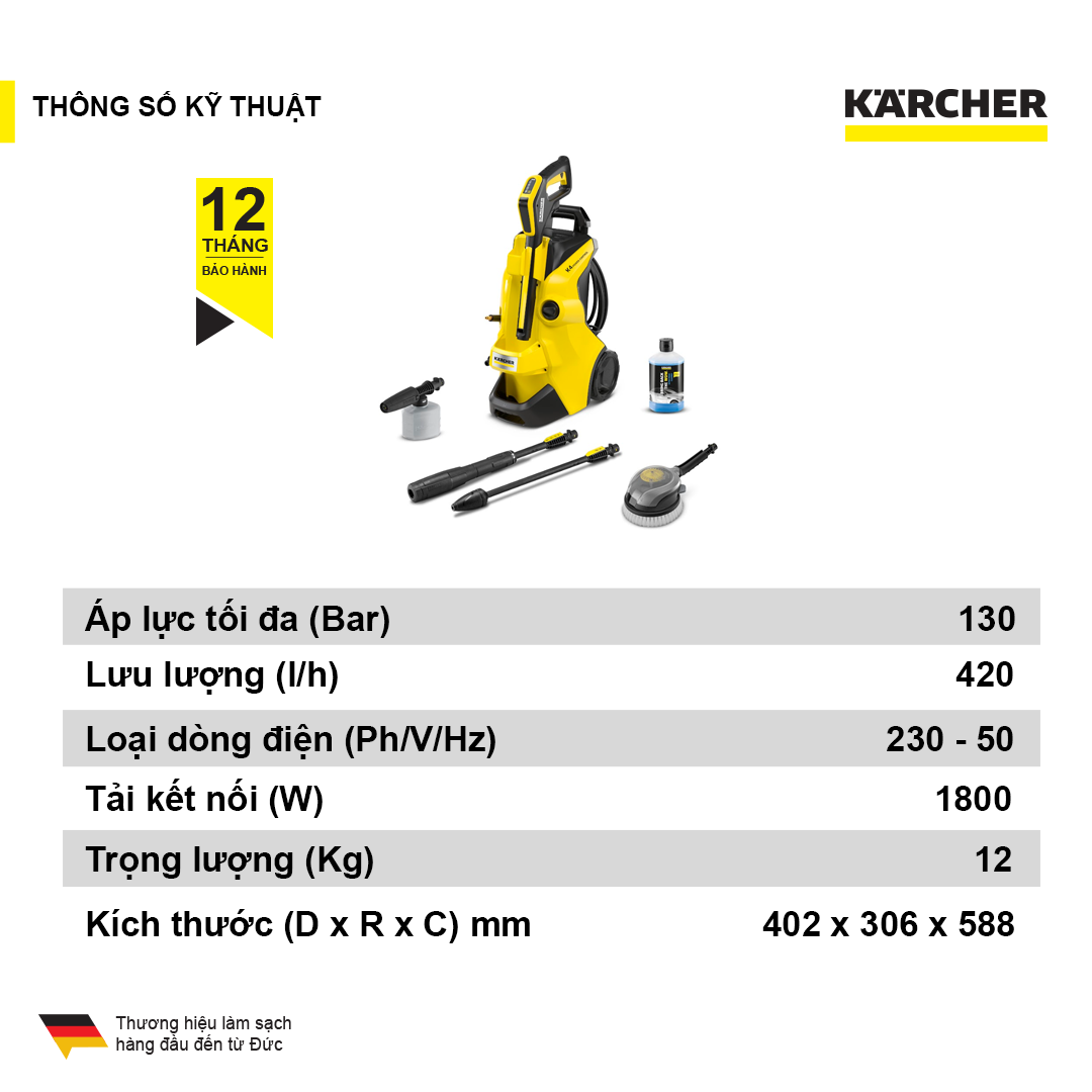 Máy phun rửa áp lực cao Karcher K 4 Power Control Car động cơ từ