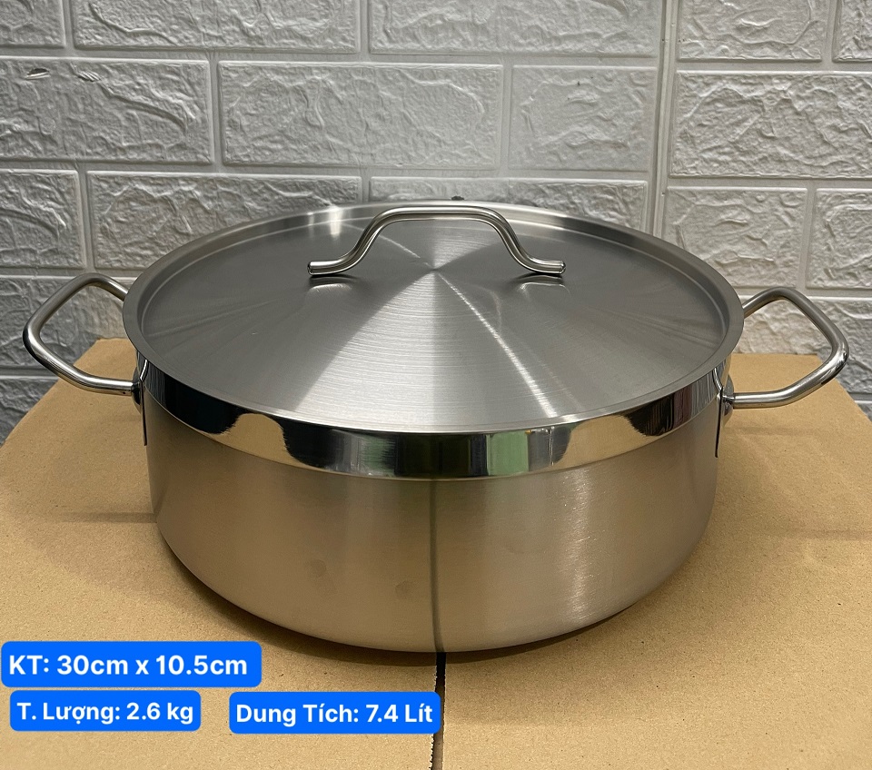 Nồi Inox 2 Quai Cao Cấp 3 Đáy _ Dung Tích: 7.4Lít _
