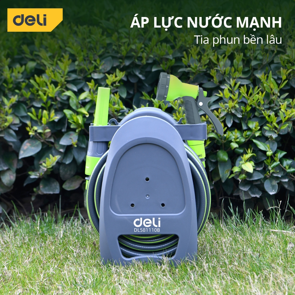 Bộ vòi nước tưới cây, rửa xe đa năng Deli dây dài 10m - Tặng kèm bộ phụ kiện đầu nối đa năng