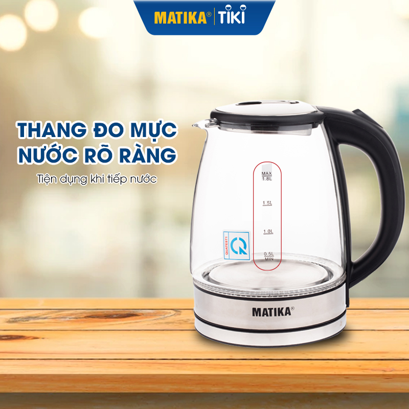 Ấm Siêu Tốc Thủy Tinh MATIKA 1.8L MTK-35 - Hàng Chính Hãng