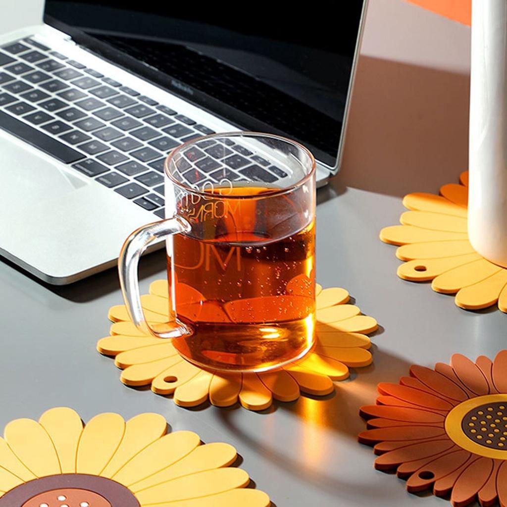 Silicone Dining Table Placemat Coaster Cup Sunflower Table Mat Cup Mat Bowl Mat Antiscalding Silicone Placemat Tableware