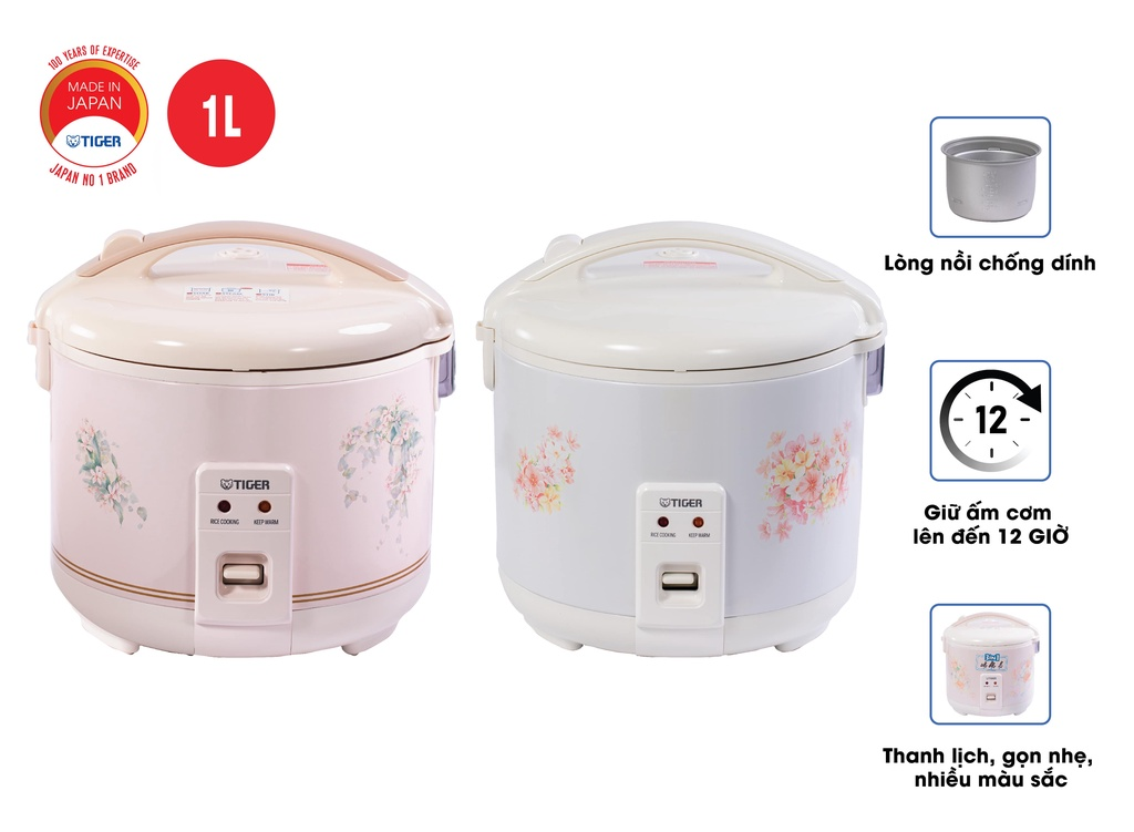 Nồi Cơm Điện Nắp Gài Tiger JNP-1000 - 1L JASMIN - Hàng Chính Hãng