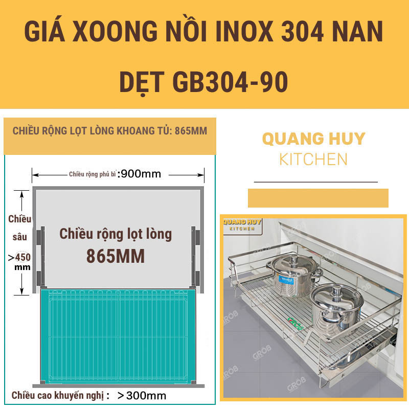 Giá xoong nồi inox 304 nan dẹt chính hãng Grob bảo hành vĩnh viễn han gỉ